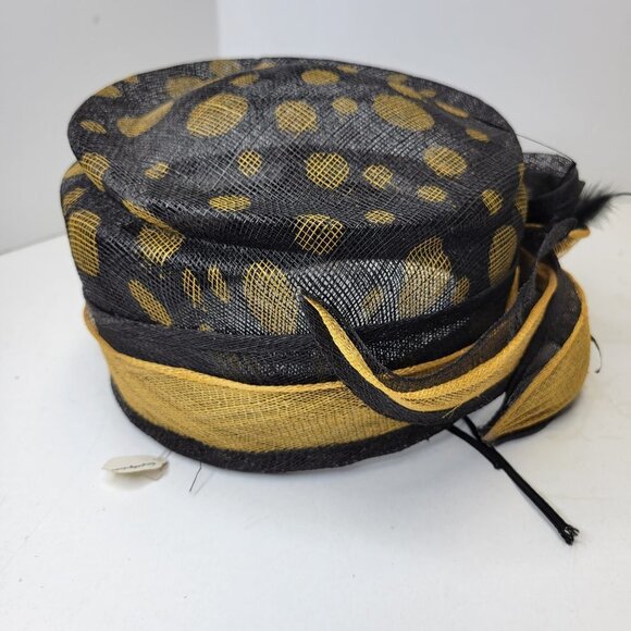 Black and Gold Polka Dots Pillbox Hat Church Hat Weddings - Picture 9 of 15